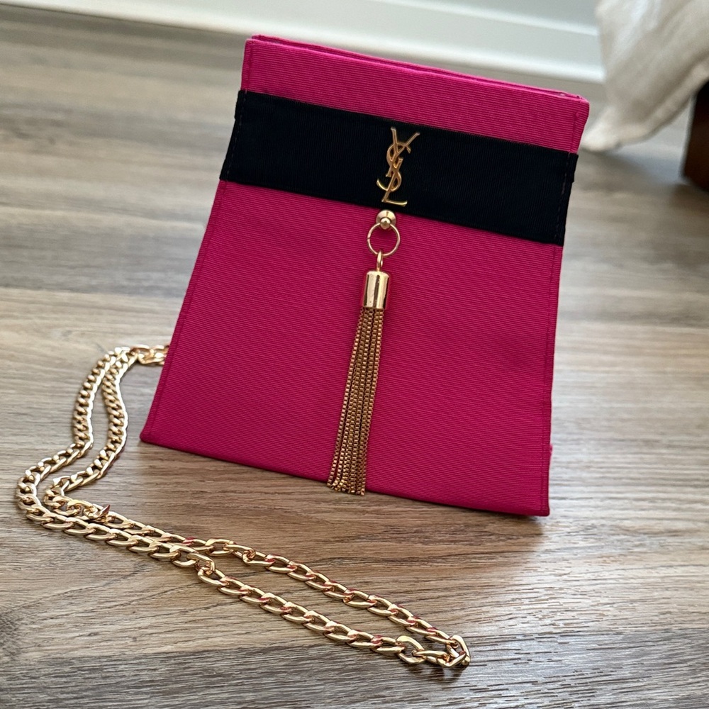 Yves Saint Laurent Fuchsia Clutch with Gold Chain